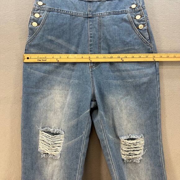 Misslook Bib Overalls Women's Size M Blue Distressed Adjustable Western Normcore - Picture 9 of 16